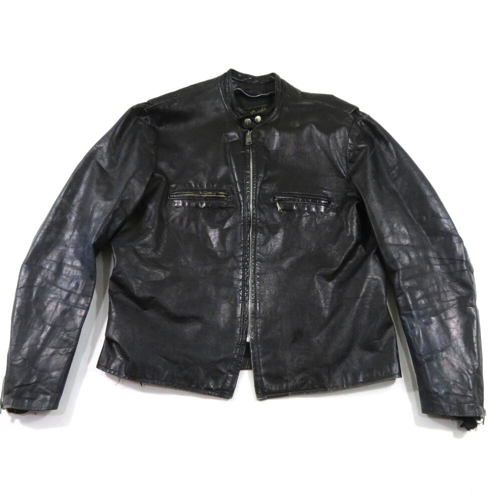Brooks Leather Sportswear Cafe Racer Jacket Motorcycle Biker Black Sz L-XL? 60s
